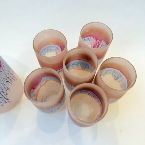 Vintage Rueven Art Nouveau Art Glass Pitcher Set with 6 Glasses – Handcrafted Fr - Picture 10 of 10